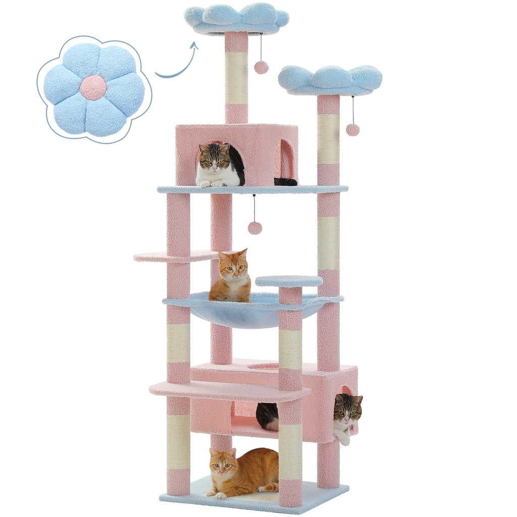 72.5 Inches Large Cat Tree Tower for Indoor Cats With Sisal-Covered Scratching Posts Spacious Hammock Padded Perches and Condos