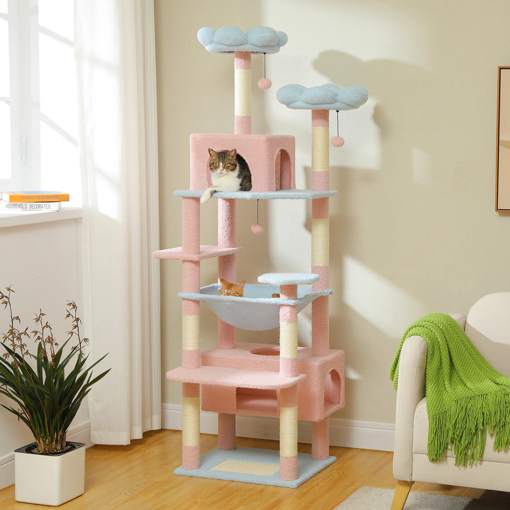 72.5 Inches Large Cat Tree Tower for Indoor Cats With Sisal-Covered Scratching Posts Spacious Hammock Padded Perches and Condos