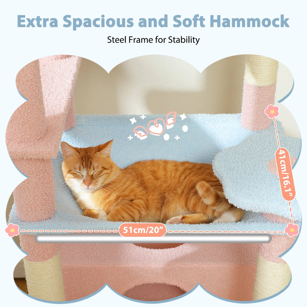 72.5 Inches Large Cat Tree Tower for Indoor Cats With Sisal-Covered Scratching Posts Spacious Hammock Padded Perches and Condos
