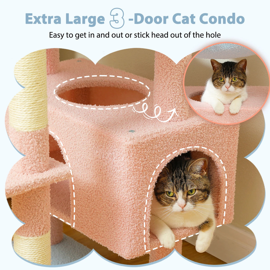 72.5 Inches Large Cat Tree Tower for Indoor Cats With Sisal-Covered Scratching Posts Spacious Hammock Padded Perches and Condos