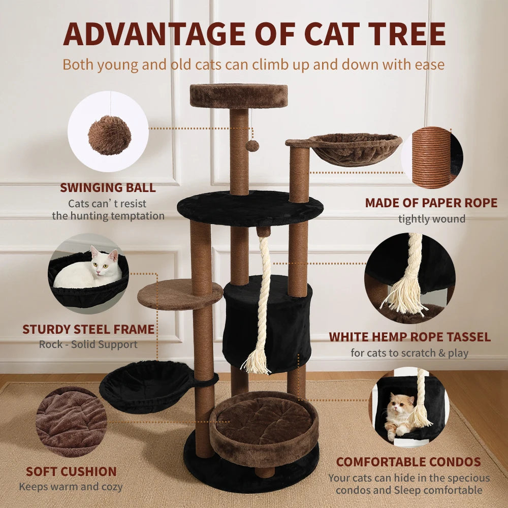 64 Inch Multi-Level Cat Tree Tower with Scratching Post