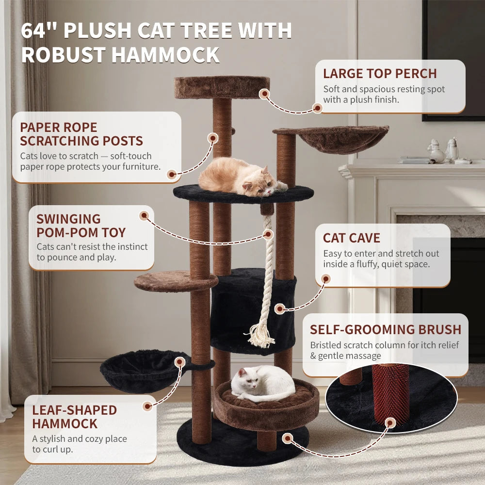 64 Inch Multi-Level Cat Tree Tower with Scratching Post