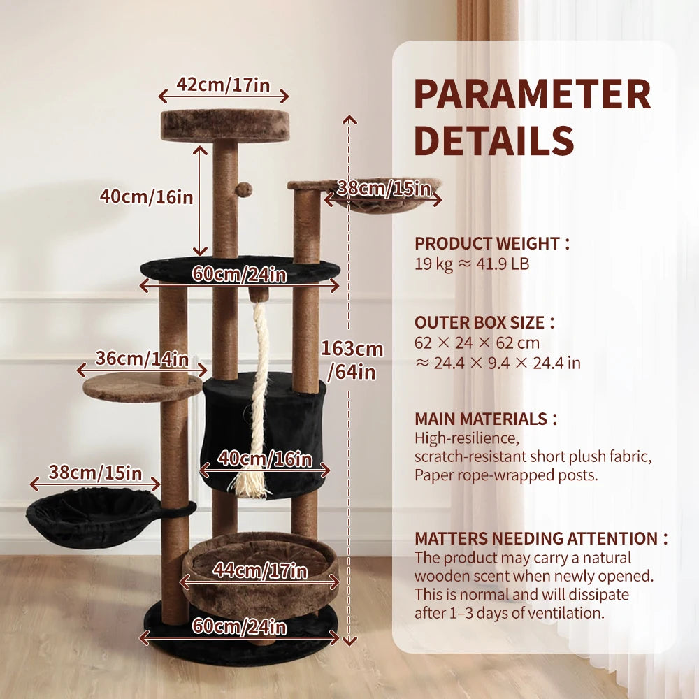 64 Inch Multi-Level Cat Tree Tower with Scratching Post
