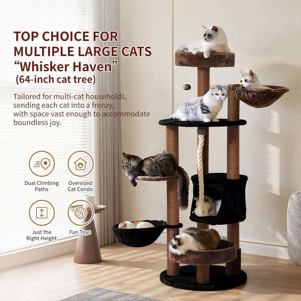 64 Inch Multi-Level Cat Tree Tower with Scratching Post
