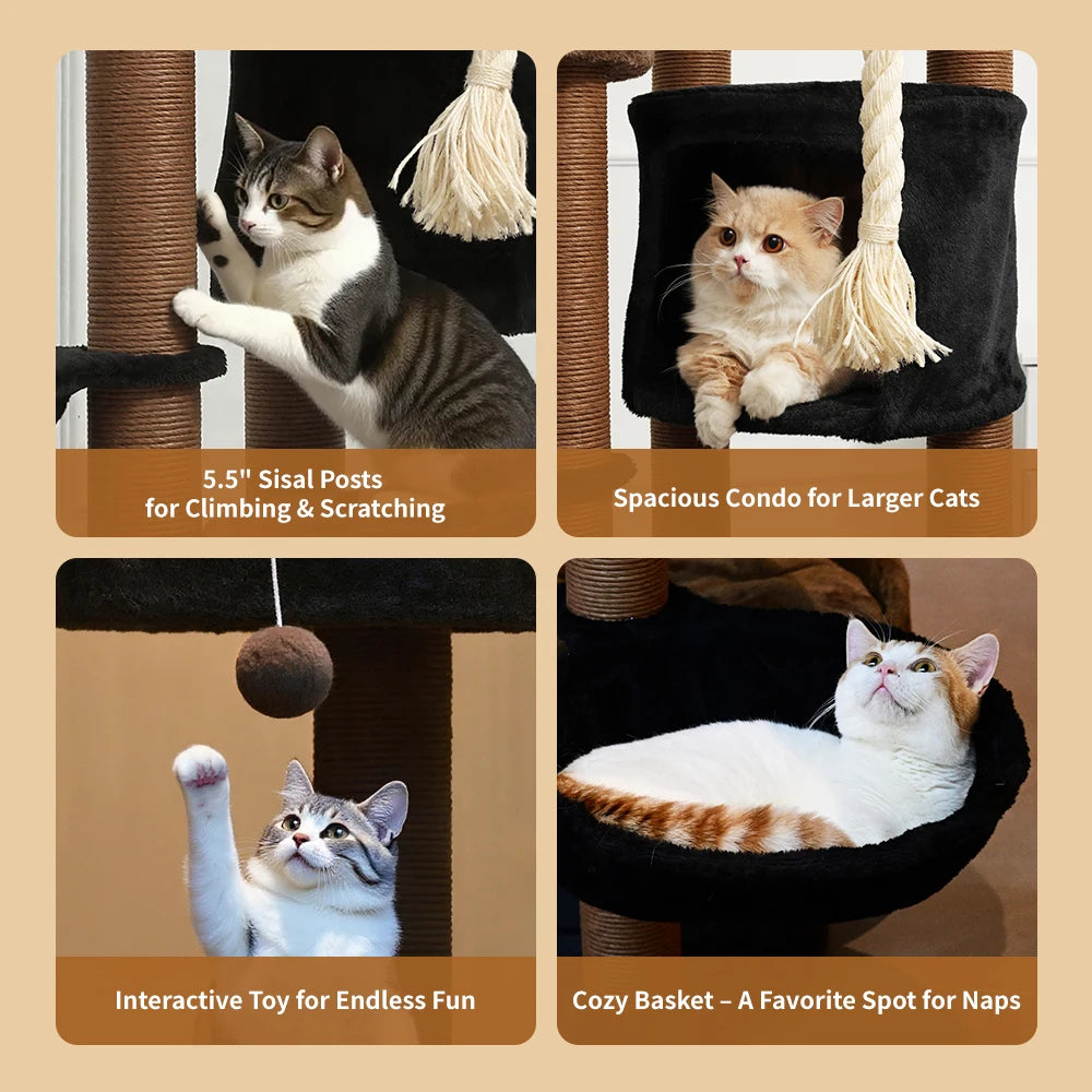 64 Inch Multi-Level Cat Tree Tower with Scratching Post